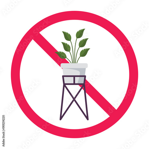 No plant stand sign, forbidden plant stand sign, prohibited indoor plant stand sign, do not place plant stand symbol, vector illustration
