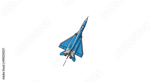 Sleek blue fighter jet ascending powerfully into the sky, depicting speed, agility, and modern aerial combat technology.