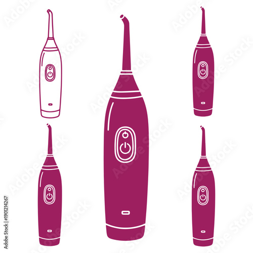 Collection of electric dental flossers in various designs and colors showcasing oral care tools