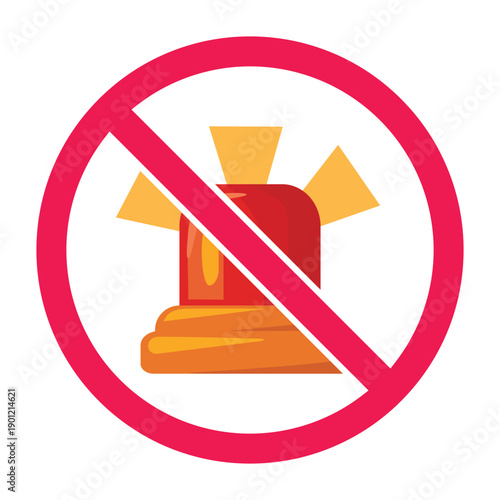 No siren light sign, forbidden sign with siren light icon, do not use siren symbol, emergency beacon prohibited icon, warning light prohibited symbol, vector illustration