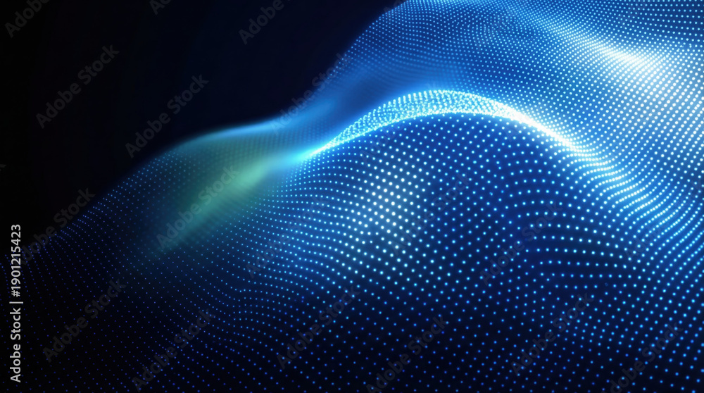 Fototapeta premium A dynamic digital wave featuring a glowing blue particle grid for modern digital technology concepts.
