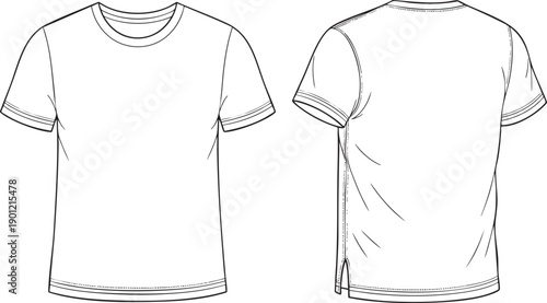  Men's White Short Sleeve T-Shirt - 6 Views Vector Technical Fashion Illustration