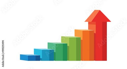Free Download 3D Bar Graph Showing Business Growth, Financial Progress, and Sales Increase with a Red Upward Arrow Icon on White Background. - GFXLoad
