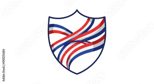 Vector illustration of a shield with red, white and blue stripes on a white background, symbolizing American patriotism for President's Day.