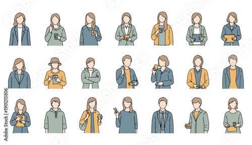 Flat Vector Illustration Set of Diverse People in Casual Business Outfits, Minimalist Faceless Characters for Infographic and Web Design