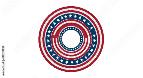 A patriotic circular illustration featuring concentric red, white, and blue rings with stars on a white background, symbolizing President's Day in America.