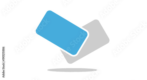 Modern abstract icon with two overlapping rounded rectangles, a blue shape over a grey element, symbolizing layers, data, or interface design