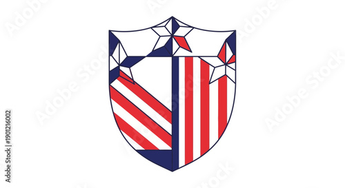 Vector illustration of a shield with a patriotic design featuring the American flag, symbolizing President's Day with a bold and graphic style.
