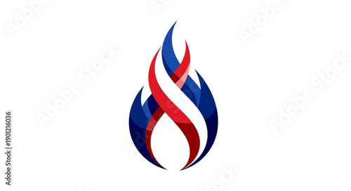 Vector illustration of a stylized flame icon with red, white, and blue colors, symbolizing President's Day or American spirit with a patriotic logo design.