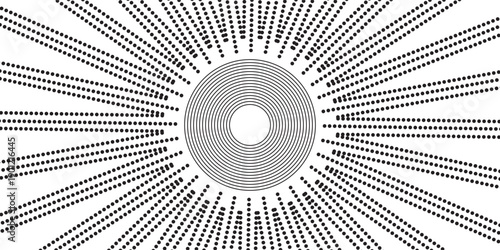 Radial halftone lines background. Comic manga dotted pattern. Cartoon zoom effect with sunrays or bang burst. Vector