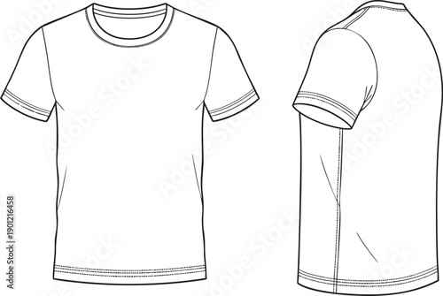  Flat Fashion Sketch of Basic Crew Neck Tee for Tech Pack and Clothing Production