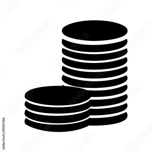 Black and white illustration of two stacks of coins representing wealth