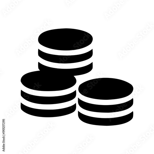Monochrome illustration of three stacks of coins suggesting financial wealth growth