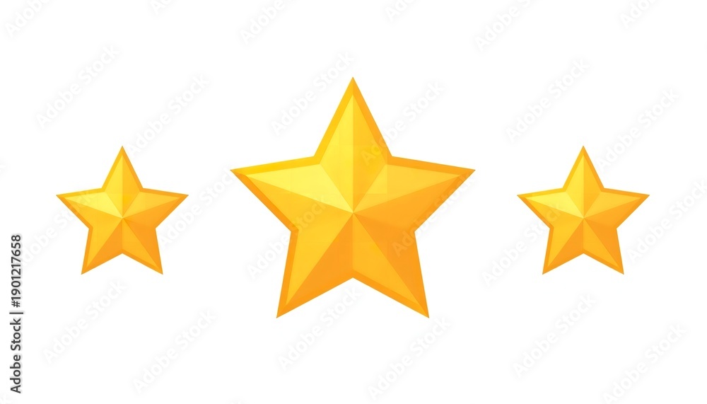 Fototapeta premium Three gold stars on a white background, symbolizing excellence and high quality rating