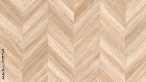 Detailed and repeating geometric pattern of natural light colored wood planks arranged in a herringbone design suitable for interior flooring backgrounds and textures