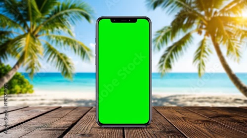 Smartphone on Beach Wooden Deck.