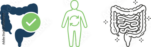 Digestive health icons representing intestine gut wellness digestion human body medical care vector illustration flat outline design