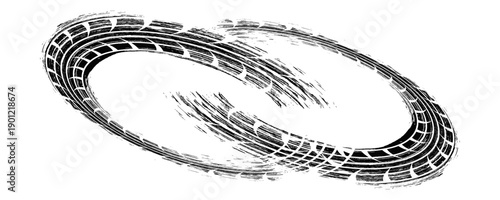 Black tire marks on road, Black rubber tire marks and tread marks, Tire trace track wheels texture and background, Auto tire tread grunge, Car wheel tyre tread track black tyre print, Top view.