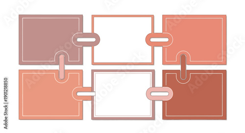 6 Steps Infographic Template. Puzzle Diagram with Connected Rectangular Boxes. Flowchart Layout for Business Process, Presentation Slides, and Data Visualization.