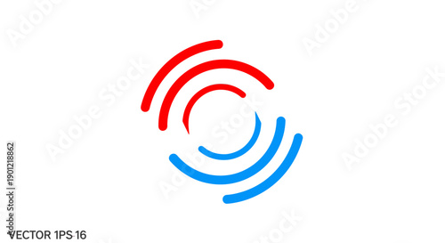 Dynamic Red and Blue Circular Wave Logo. Abstract Vector Icon for Technology, Communication, Signal, Data Flow, and Energy Balance.