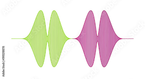 Dual Color Abstract Waveform Graph. Isolated Visualization of Sound Signal, Quantum Wave Packet, or Digital Data Frequency.
