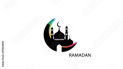Ramadan crescent moon mosque silhouette with colorful gradient islamic holiday symbol