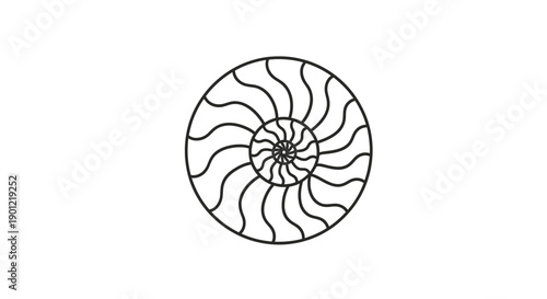 Abstract black and white spiral icon featuring intricate winding paths, suitable for technology, nature, or design concepts, representing flow and interconnectedness