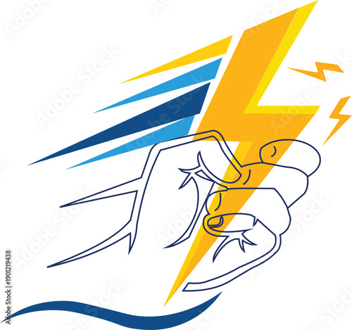 Fist clenching lightning bolt energy power speed motion graphic symbol icon