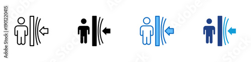 Personal Boundary Multiple Style Icon Design Vector - Person facing barrier with arrow representing personal space, boundary control, and access restriction