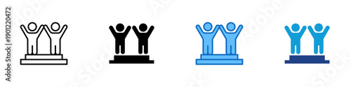 Team Success Multiple Style Icon Design Vector - Group of people celebrating on podium representing collective achievement, teamwork success, and group recognition