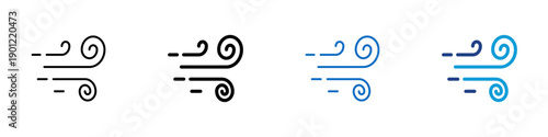 Wind Flow Multiple Style Icon Design Vector - Curved wind lines representing air movement, natural breeze, and ventilation flow