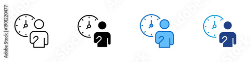 Time Management Multiple Style Icon Design Vector - Person with clock representing schedule awareness, time control, and productivity planning