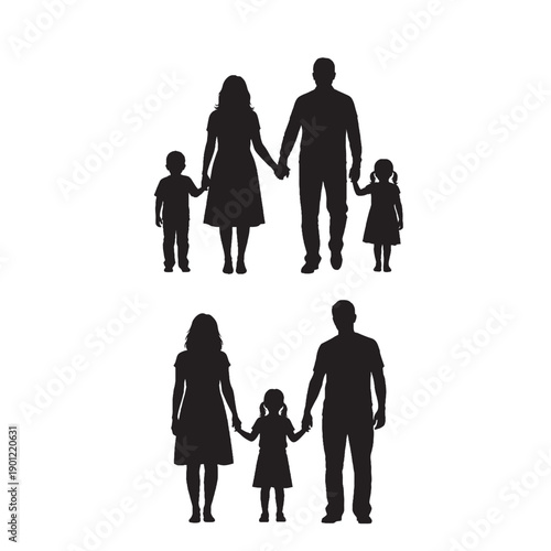 Family Holding Hands Silhouette – Security, Insurance, Protection Concept