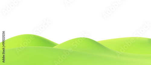 3D green grass hills isolated on a transparent background. Cartoon nature fields with valley and meadow landscape. Backdrop for kids podium, eco projects, spring or summer scenes. Vector bg