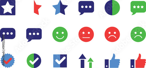 Icons of Feedback: An array of colorful icons capturing sentiments, opinions, and evaluations, ideal for illustrating reviews, ratings, and social interactions. 