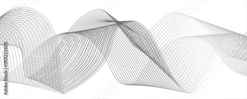 Abstract wave pattern with smooth, flowing, interlaced curves and lines. Modern digital and geometric technology themes & data visualizations,, blue gradient flowing wave lines. Futuristic technology 