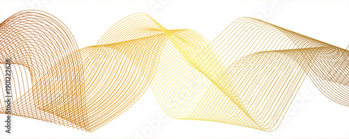 Abstract wave pattern with smooth, flowing, interlaced curves and lines. Modern digital and geometric technology themes & data visualizations, golden gradient flowing  lines. Futuristic technology 