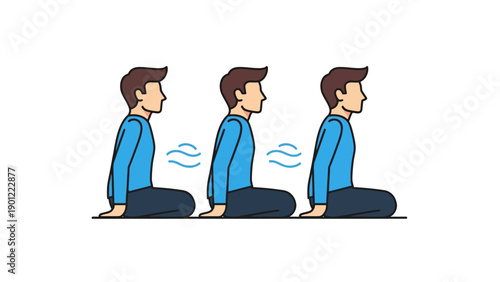Breathing Exercise Technique Illustration: Man Meditating in Kneeling Seiza Posture Icon. Deep Breath Practice for Stress Relief and Mindfulness.
