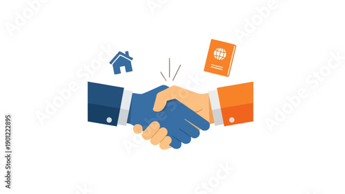 Global Real Estate and Immigration Deal: Handshake Symbolizing Property Purchase for Citizenship and Residency Investment.
