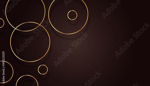Dark brown gradient background with luxurious gold circle line decoration. Premium minimalist and modern design. Elegant creative design concept. Vector Illustration eps. 3