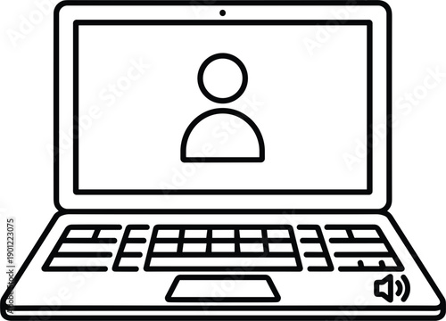 Laptop user profile icon representing online communication remote work video meeting webinar business technology vector illustration outline design