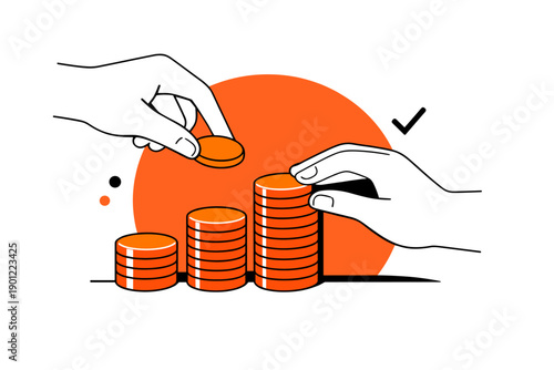 Illustration of hands stacking coins signifying financial growth and investment success