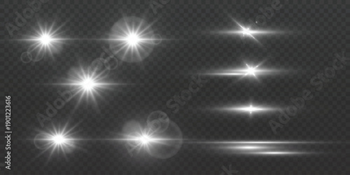 Realistic white lens flare and sparkle overlay collection
