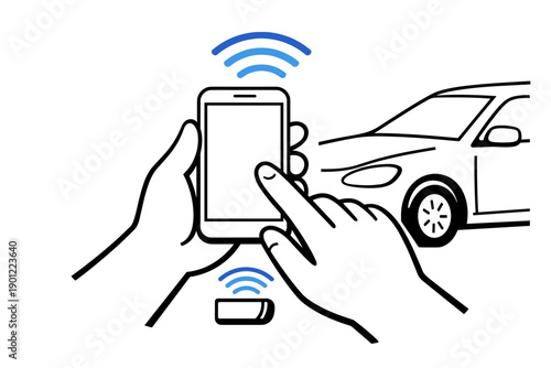 Smartphone controlling car keyless entry system illustration