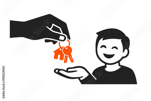 Silhouette of hand giving house keys to smiling young asian male