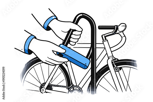 Secure bicycle locking with u-lock and chain by male hands