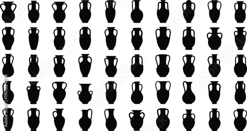 Collection of black and white vase silhouettes in a grid pattern