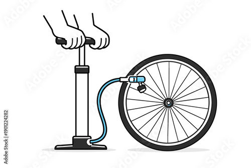 Hands using bicycle pump to inflate bike tire