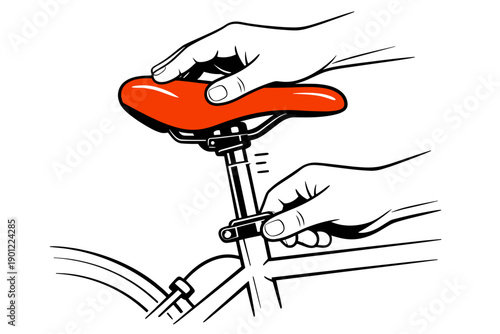 Adjusting bicycle seat height with hands in simple illustrated guide