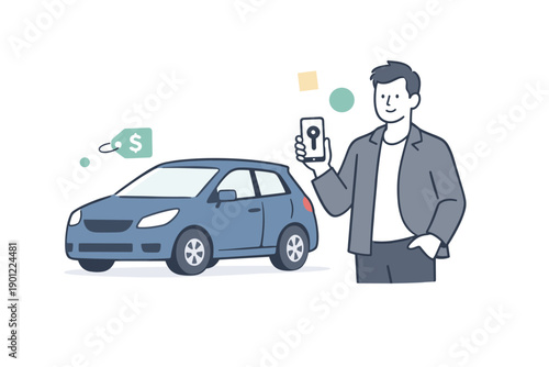Asian male adult using smartphone for car sharing service